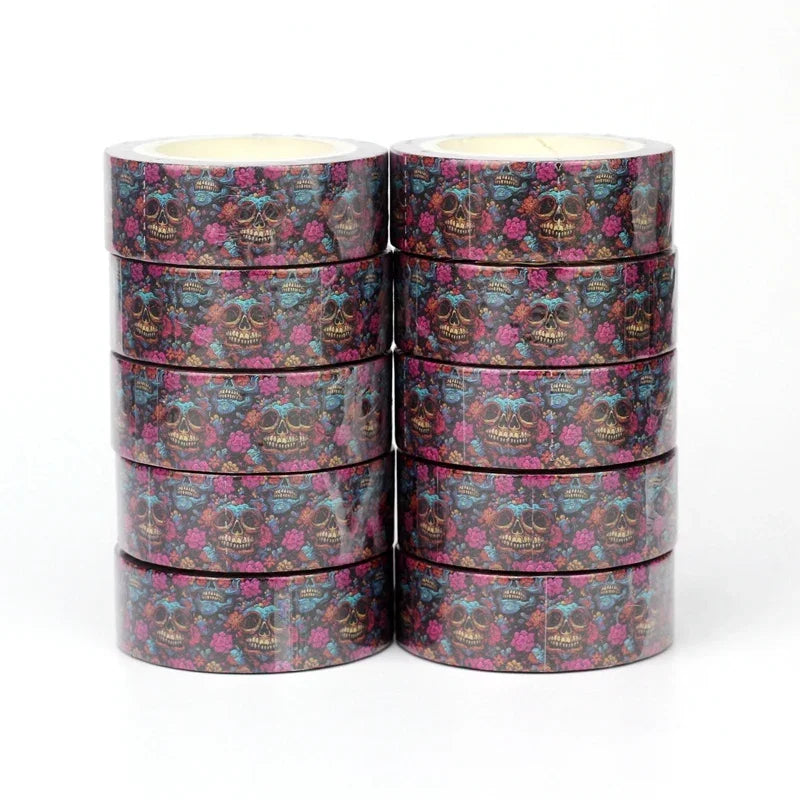 1pc 10M Deco Bat Rose Skull Black Cat Haunted House Halloween Masking Washi Tape Set for Scrapbooking Cute Journal Stationery