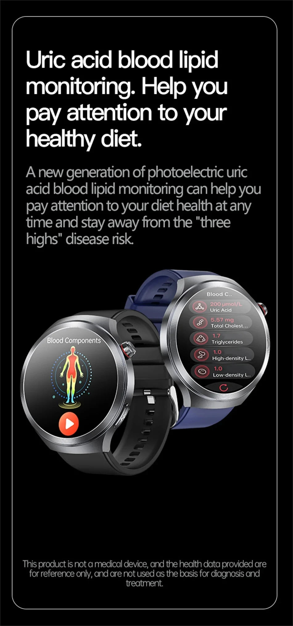 2025 New Health detection ECG+PPG Uric Acid Blood Oxygen Body Analysis Smart Watch Clock Bluetooth BT Call Smart Watch Men