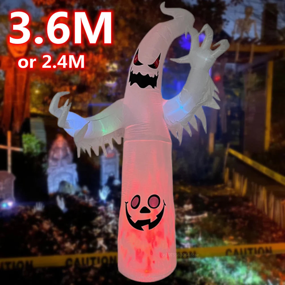 2.4M/3.6M Halloween Inflation Flame White Ghost Built-in LED Light For Home Halloween Decorations Outdoor Indoor Inflatable Prop