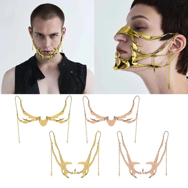 Irregular Metal Mask Hollow Face Decoration Mechanical Alien Fluid Face Accessories Halloween Masquerade Party Jewelry