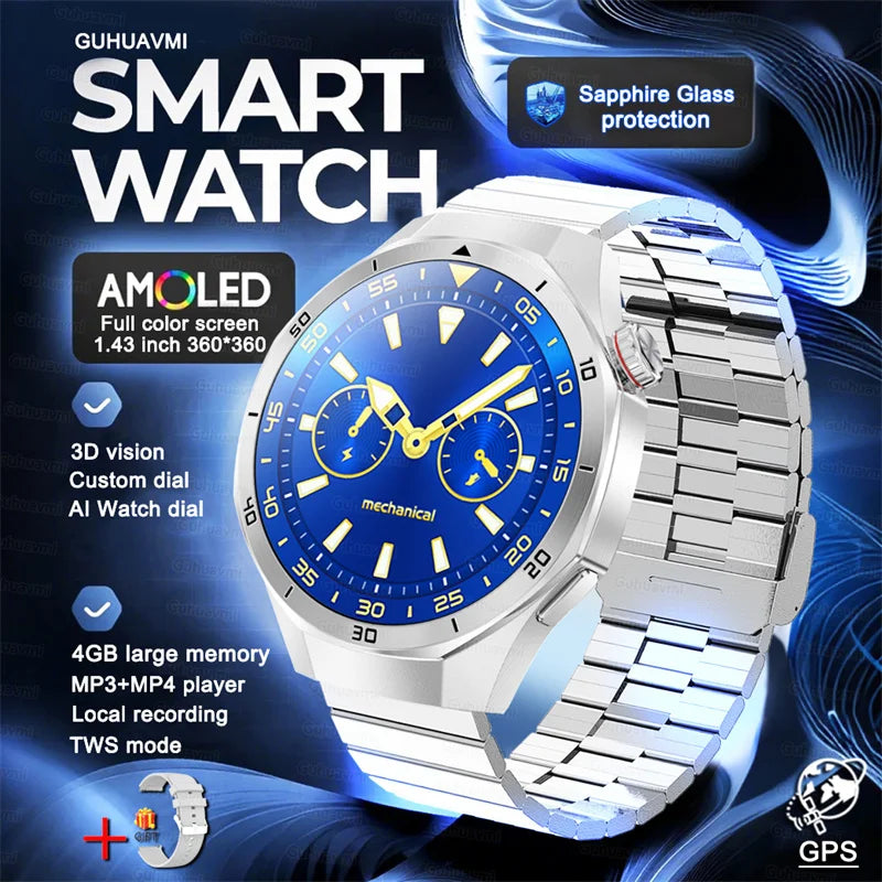 2025 New 4G Memory Smart Watch AMOLED HD Always Display The Time Bluetooth Call  GPS Sport Smart Watch For ios Xiaomi Huawei DT5