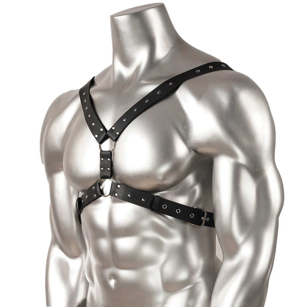 1pc y leather mens harness black chest harness with buckles halloween costume Valentines gift for him