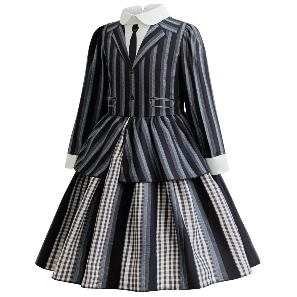 2025 Wednesday Costume Girl Kids Black Dress 3-12Y Children Halloween Party Black Gothic Cosplay Costumes Daily Casual Outfits