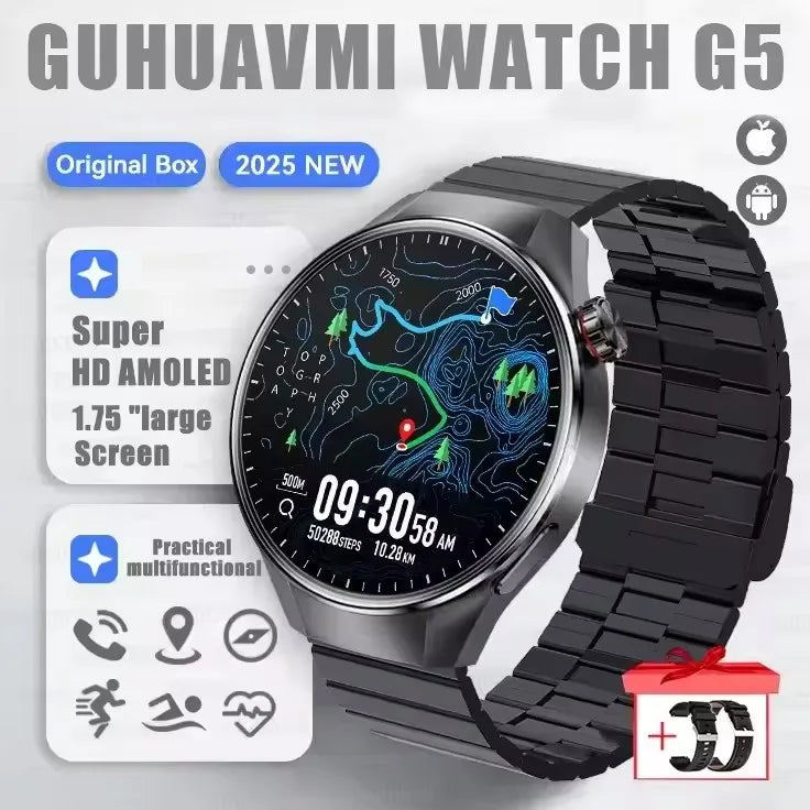 2025 New Originl Watch GUHUAVMI Smart Watch 1.75" HD AMOLED Screen GPS track Heart Rate Bluetooth Call Compass Smartwatches Men