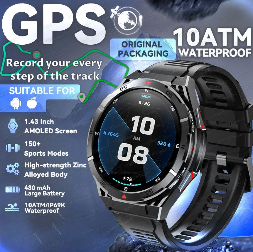 2025 New Dual-Band satellite GPS Sports Smart watch Men 1.43'' HD Screen Heart Rate Compass 10ATM Waterproof Swimming Smartwatch