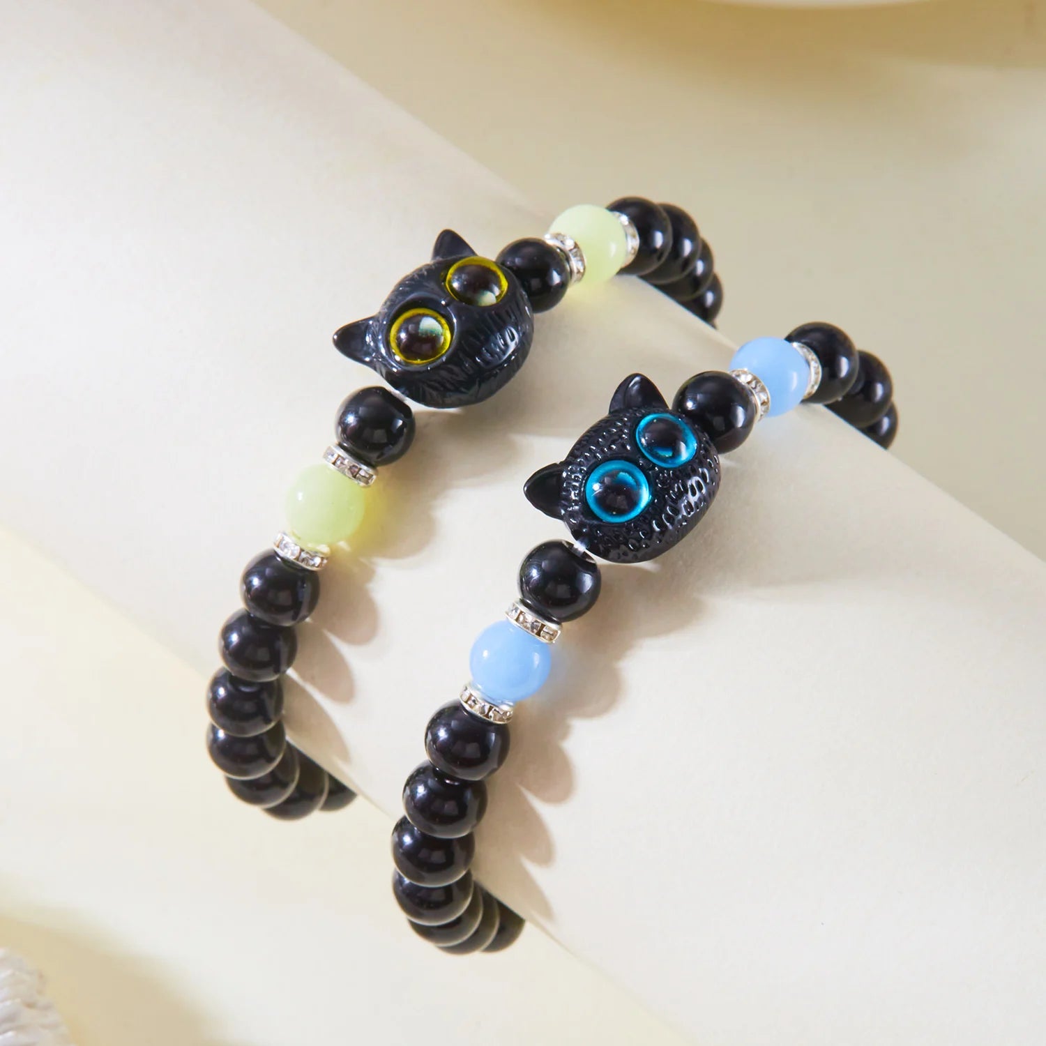 Handmade Adjustable Big Eye Cat Bracelet For Women Men Charm Luminous Beads Pet Bracelet Fashion Halloween Gothic Jewelry