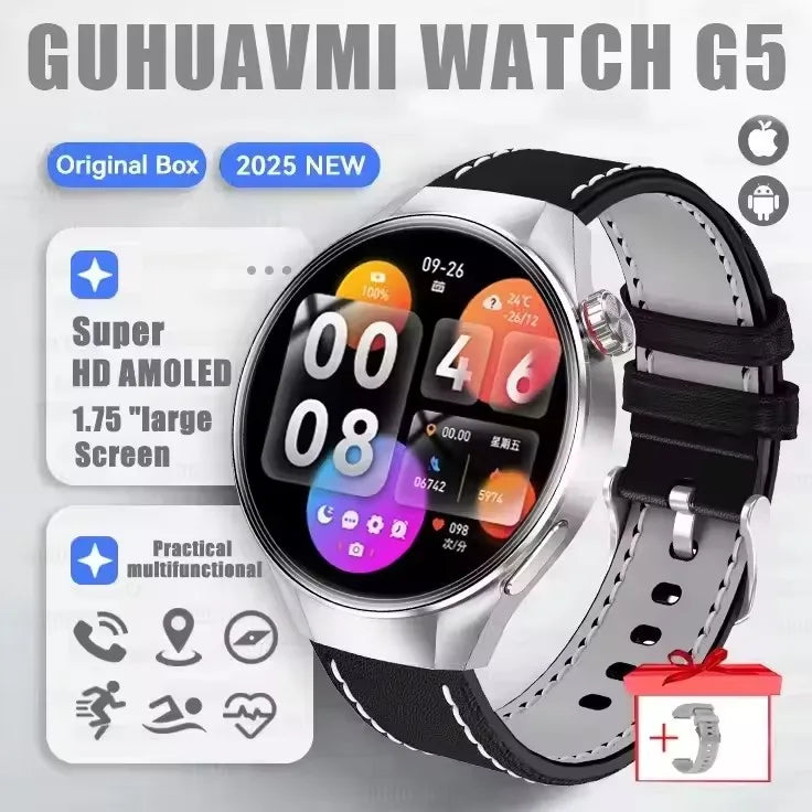 2025 New Originl Watch GUHUAVMI Smart Watch 1.75" HD AMOLED Screen GPS track Heart Rate Bluetooth Call Compass Smartwatches Men