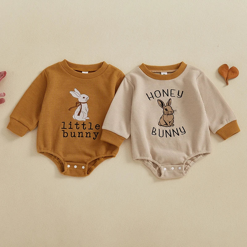 0-24M Baby Girls Boys Sweatshirts Rompers Easter Clothes Rabbit Letter Embroidery Long Sleeve Spring Bodysuits Jumpsuits