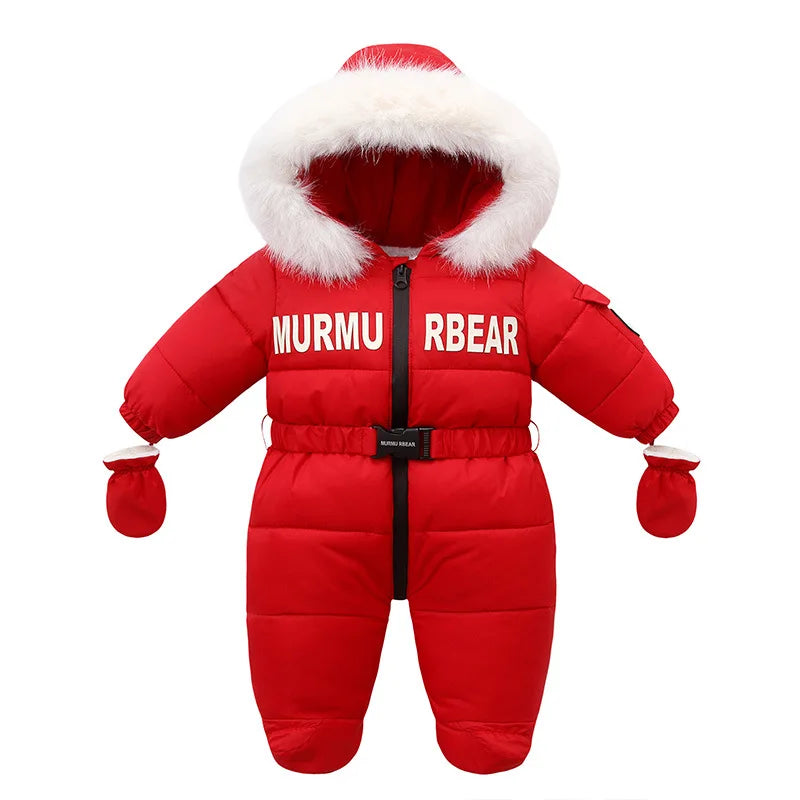 2025 Russian Winter Jumpsuit For Kids Plus Velvet Hooded Newborn Baby Romper 0-2 Years Infant Girl Winter Overalls Baby Snowwear