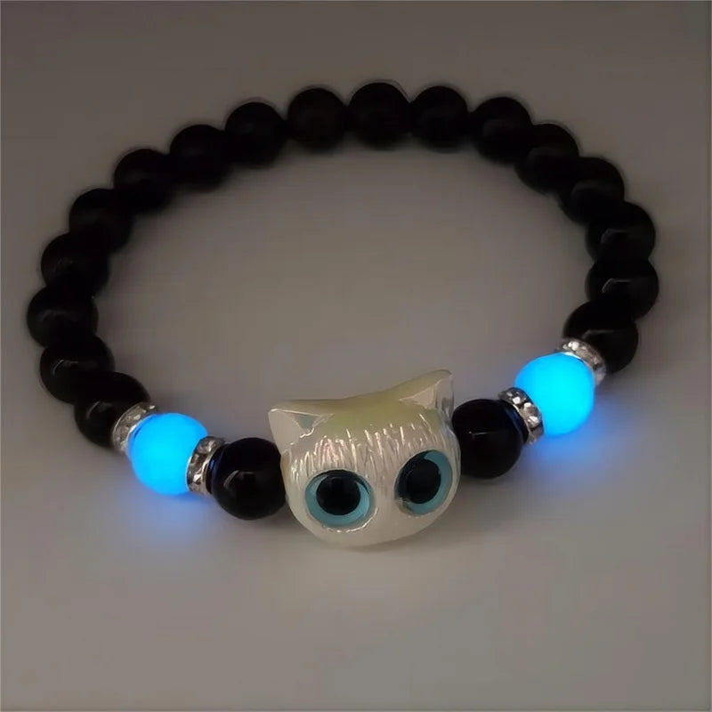 Handmade Adjustable Big Eye Cat Bracelet For Women Men Charm Luminous Beads Pet Bracelet Fashion Halloween Gothic Jewelry