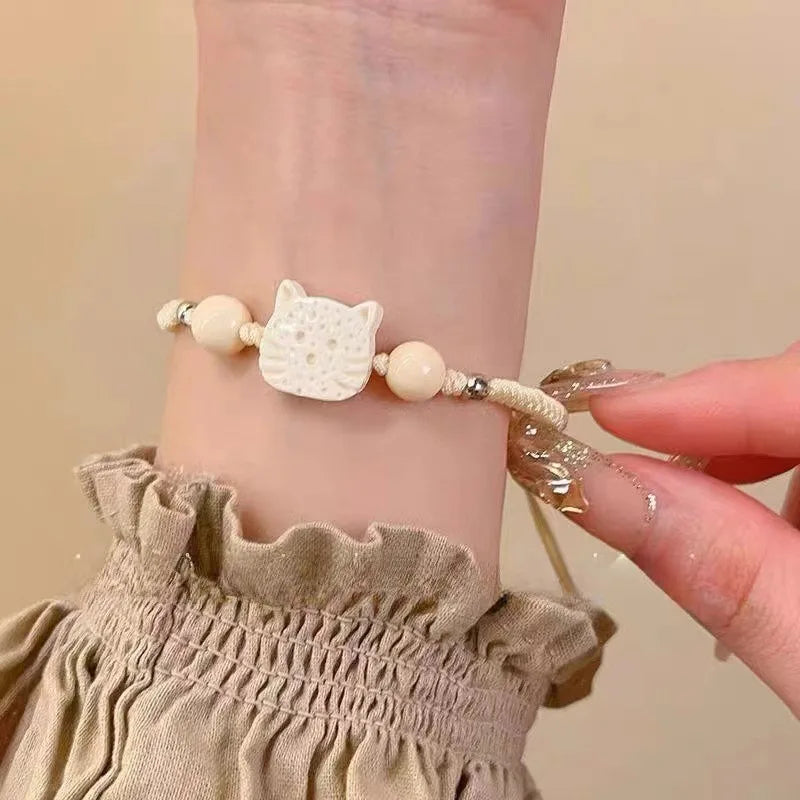 Handmade Adjustable Big Eye Cat Bracelet For Women Men Charm Luminous Beads Pet Bracelet Fashion Halloween Gothic Jewelry