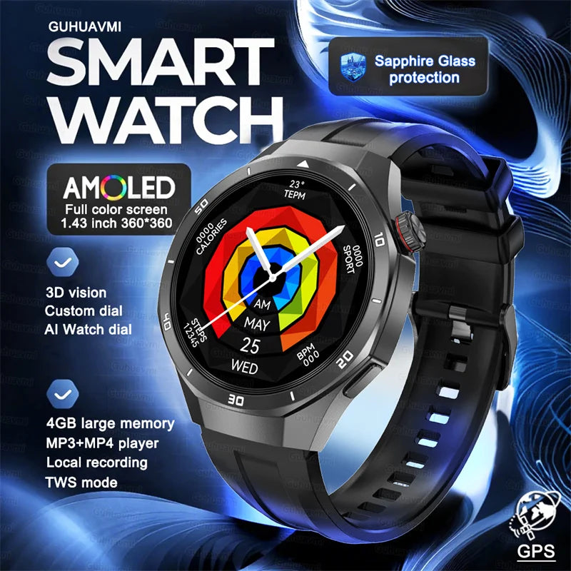 2025 New 4G Memory Smart Watch AMOLED HD Always Display The Time Bluetooth Call  GPS Sport Smart Watch For ios Xiaomi Huawei DT5