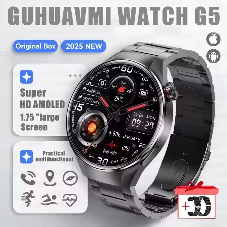 2025 New Originl Watch GUHUAVMI Smart Watch 1.75" HD AMOLED Screen GPS track Heart Rate Bluetooth Call Compass Smartwatches Men