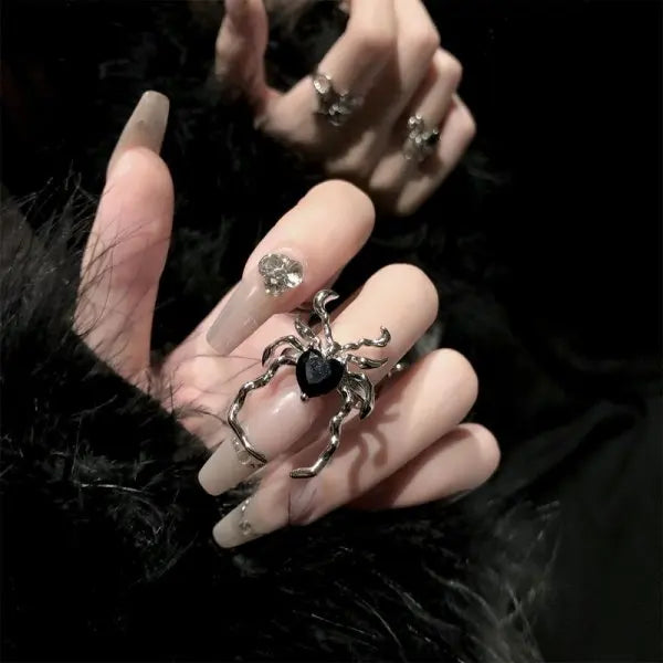Halloween Creative Black Spider Opening Ring For Women Crystal Irregular Dark Animal Bat Ghost Gothic Finger Rings Party Jewelry