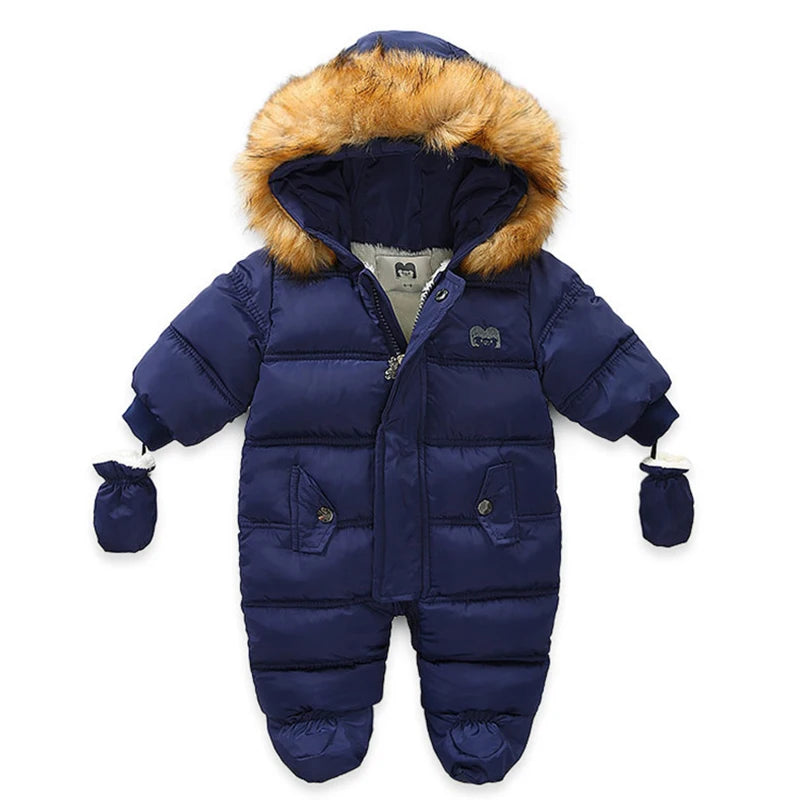 0-24 Months Newborn Baby Jumpsuit Winter Cotton Baby Romper With Gloves Hooded Thicken Boys Snowsuit Girl Clothing Set