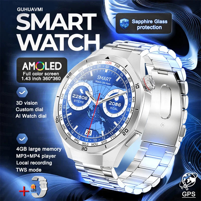 2025 New 4G Memory Smart Watch AMOLED HD Always Display The Time Bluetooth Call  GPS Sport Smart Watch For ios Xiaomi Huawei DT5
