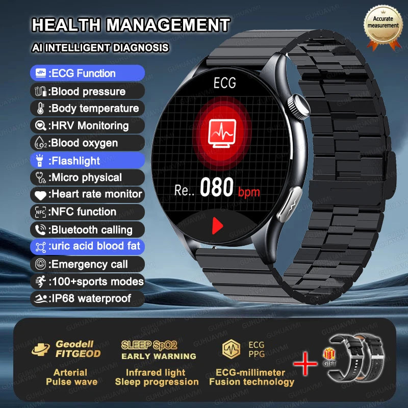 2025 New Health Analysis ECG+PPG Smart Watch Body Fat Uric Acid Blood Pressure Heart Rate Tracker NFC Smartwatch For Android IOS