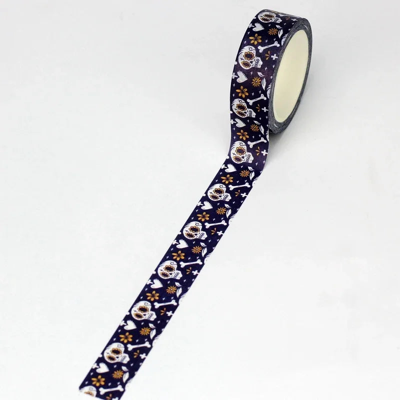 1pc 10M Deco Bat Rose Skull Black Cat Haunted House Halloween Masking Washi Tape Set for Scrapbooking Cute Journal Stationery