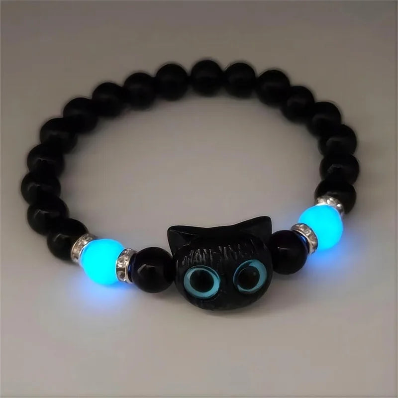 Handmade Adjustable Big Eye Cat Bracelet For Women Men Charm Luminous Beads Pet Bracelet Fashion Halloween Gothic Jewelry