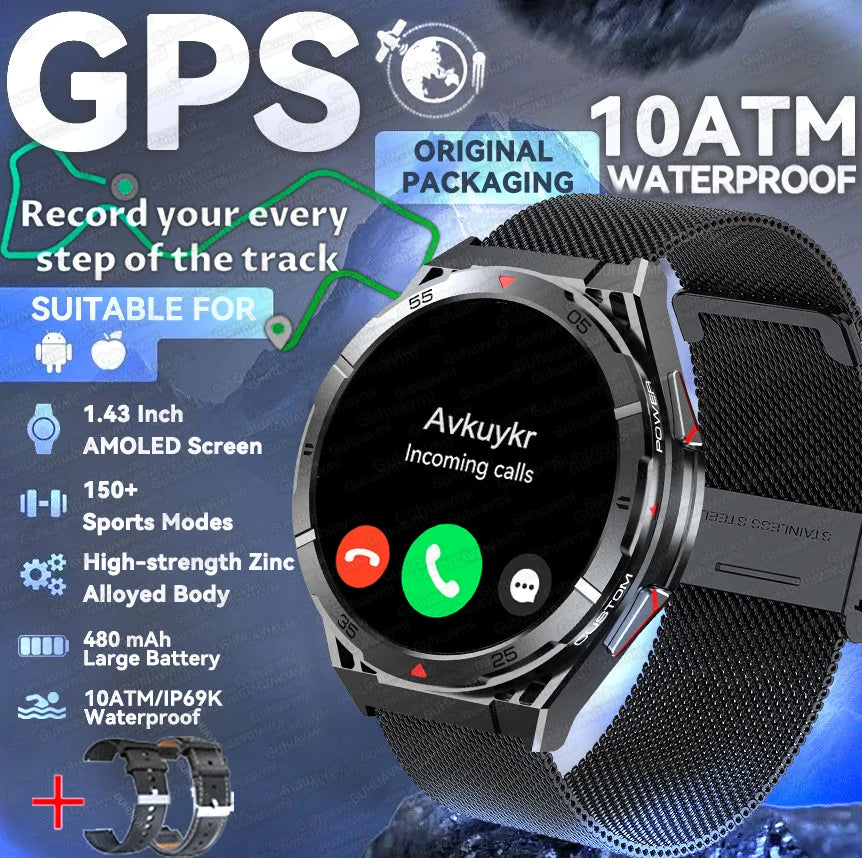 2025 New Dual-Band satellite GPS Sports Smart watch Men 1.43'' HD Screen Heart Rate Compass 10ATM Waterproof Swimming Smartwatch