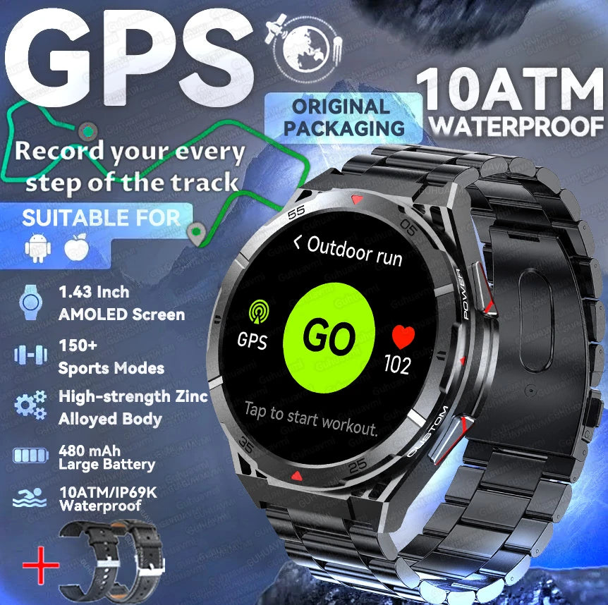 2025 New Dual-Band satellite GPS Sports Smart watch Men 1.43'' HD Screen Heart Rate Compass 10ATM Waterproof Swimming Smartwatch