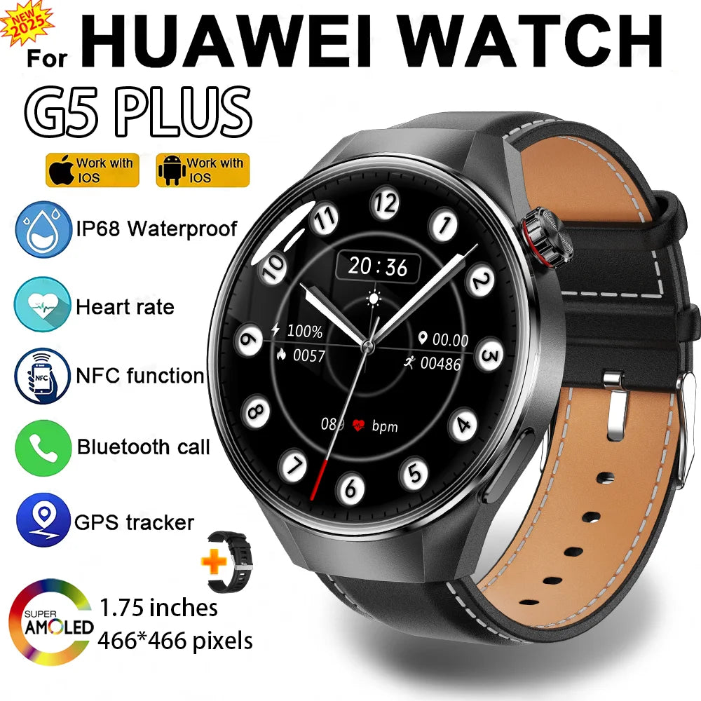 2025 New Watch G5 Plus GPS NFC Smart Watch Men Women 466*466 AMOLED Screen Heart Rate Bluetooth Call IP68 Waterproof Smartwatch