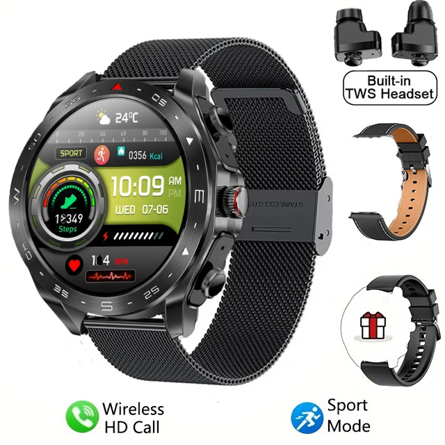 2024 TWS 2-in-1 Bluetooth Earphones Men Smart Watch Bluetooth Call GPS