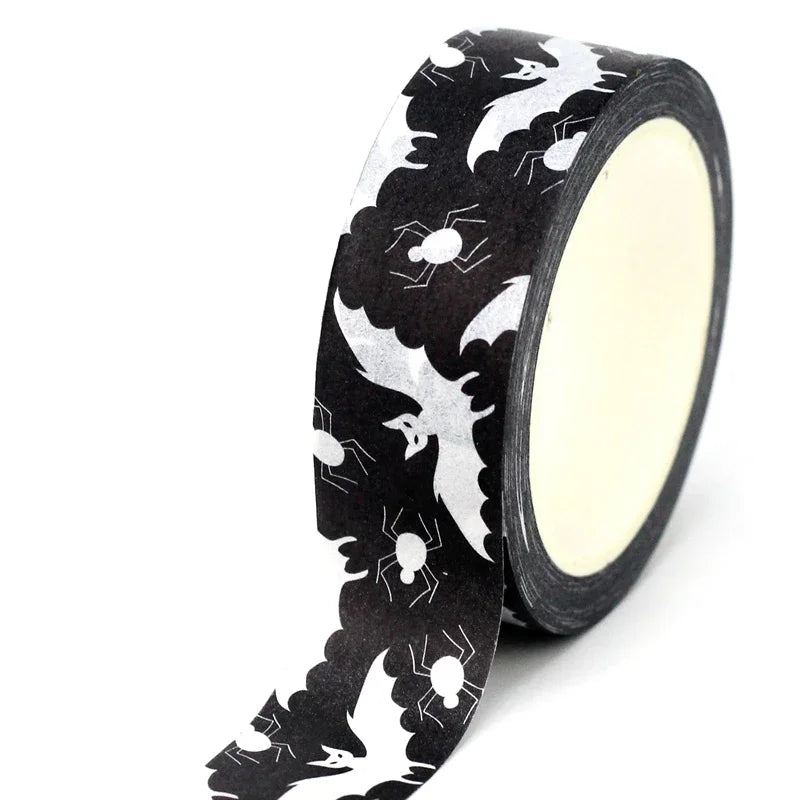 1pc 10M Deco Bat Rose Skull Black Cat Haunted House Halloween Masking Washi Tape Set for Scrapbooking Cute Journal Stationery