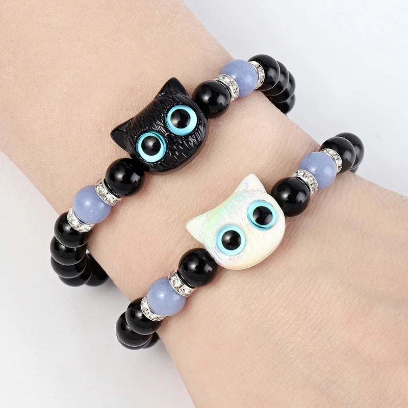 Handmade Adjustable Big Eye Cat Bracelet For Women Men Charm Luminous Beads Pet Bracelet Fashion Halloween Gothic Jewelry