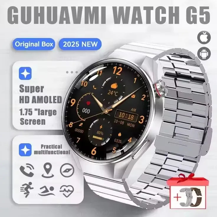 2025 New Originl Watch GUHUAVMI Smart Watch 1.75" HD AMOLED Screen GPS track Heart Rate Bluetooth Call Compass Smartwatches Men