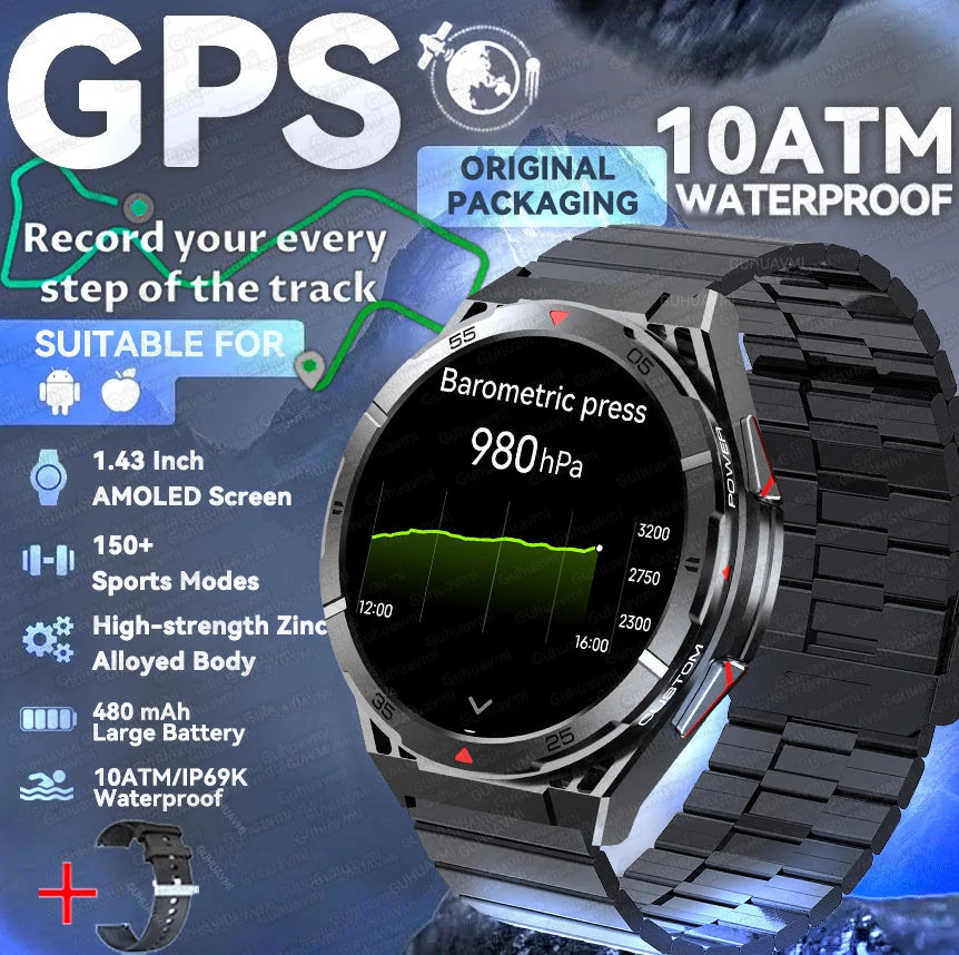 2025 New Dual-Band satellite GPS Sports Smart watch Men 1.43'' HD Screen Heart Rate Compass 10ATM Waterproof Swimming Smartwatch
