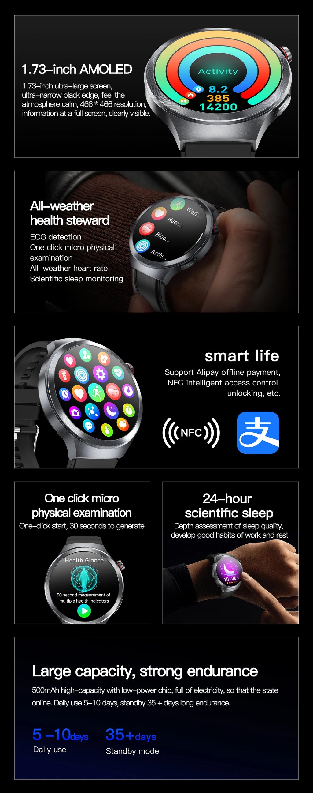 2025 New Health detection ECG+PPG Uric Acid Blood Oxygen Body Analysis Smart Watch Clock Bluetooth BT Call Smart Watch Men