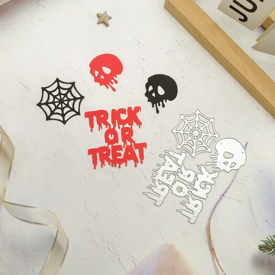 2024 New Arrival Halloween Skeleton Spider Raven Witch Zombie Ghost Bat Pumpkin Letter  Cutting Dies for Scrapbook Card Making