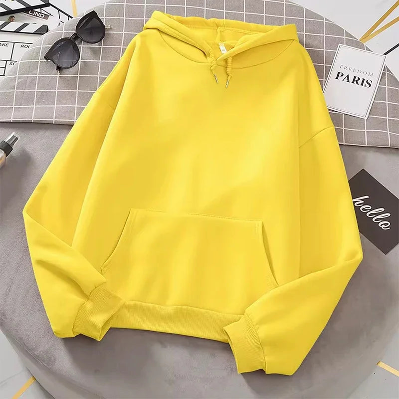 2025 Popular Woman Pure Color Hoodie Urban Casual Fashion Hooded Sweatshirt Autumn Winter Female Trend Sport Pullover Streetwear