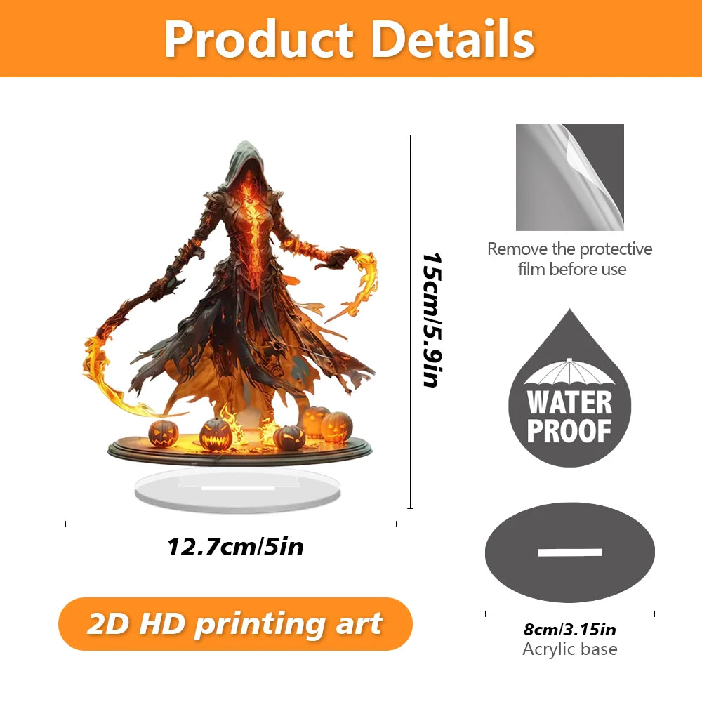 Halloween Suncatcher Decor, "Hell's Messenger & Crimson Demon" Acrylic Statue with Stand - Desk Art Sign for Home Office, Cafe,