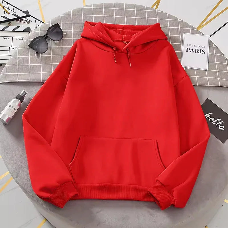 2025 Popular Woman Pure Color Hoodie Urban Casual Fashion Hooded Sweatshirt Autumn Winter Female Trend Sport Pullover Streetwear