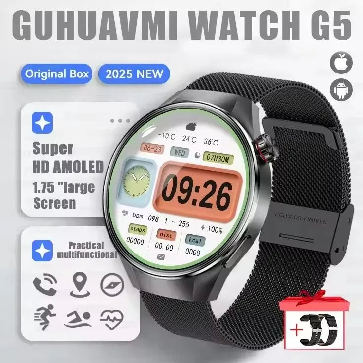 2025 New Originl Watch GUHUAVMI Smart Watch 1.75" HD AMOLED Screen GPS track Heart Rate Bluetooth Call Compass Smartwatches Men
