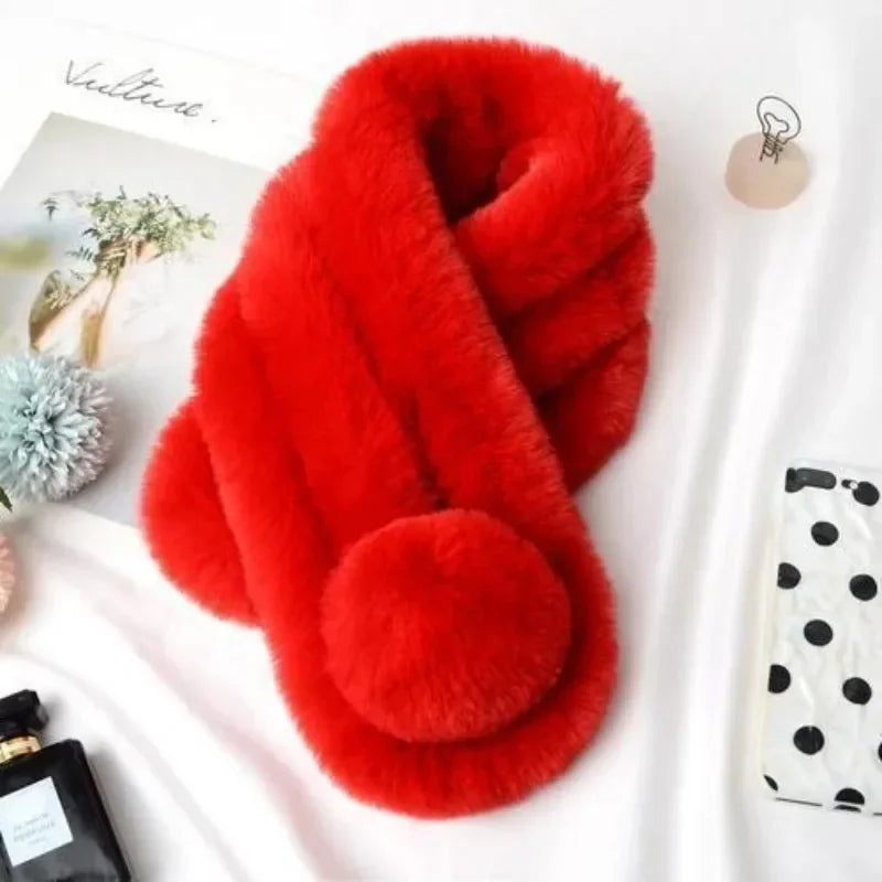 2024 New Plush Scarf Women Winter Warm Soft Furry Scarves Casual Female Lady Outdoor Neck Warmer Collar