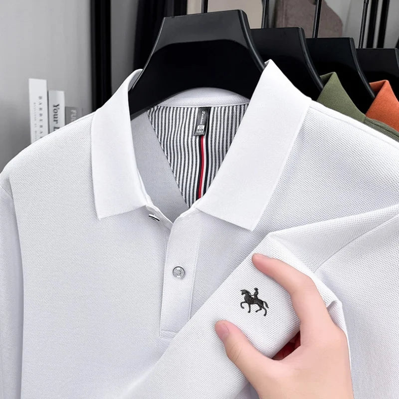 100% cotton trendy fashion spring and autumn new comfortable polo shirt men's exquisite brand pony embroidered long sleeved top