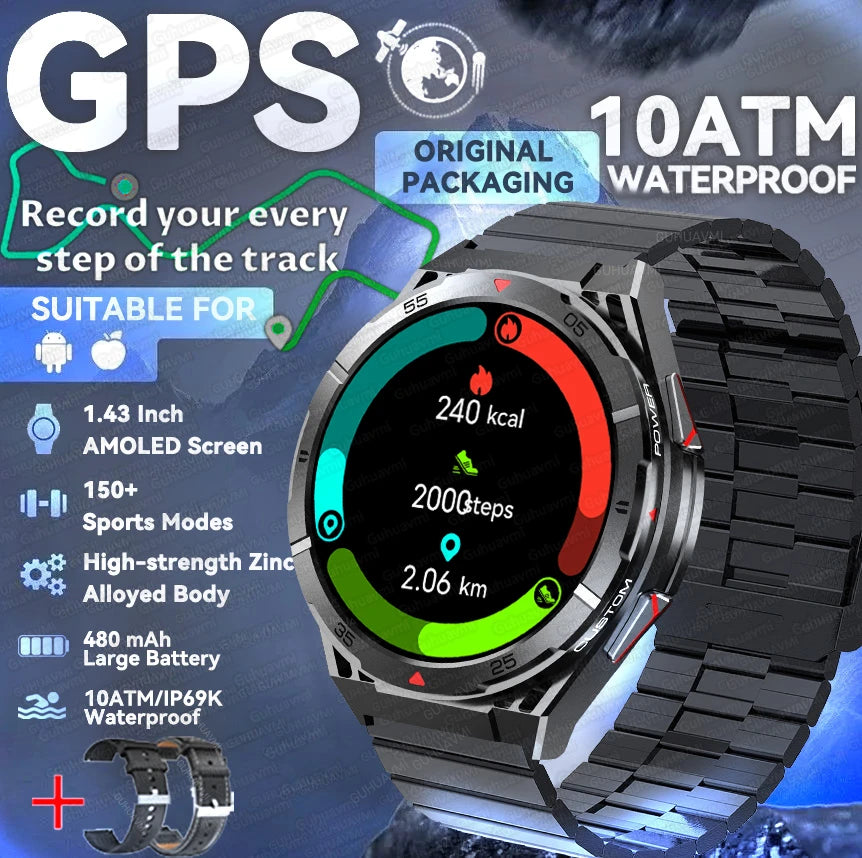 2025 New Dual-Band satellite GPS Sports Smart watch Men 1.43'' HD Screen Heart Rate Compass 10ATM Waterproof Swimming Smartwatch