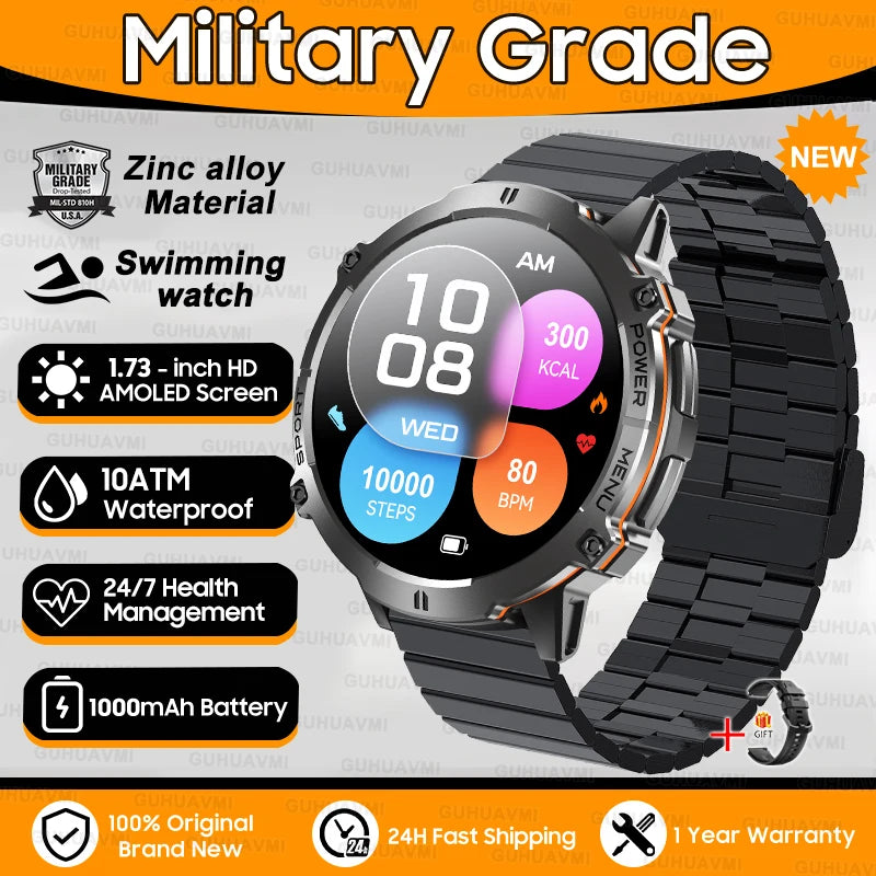 2025 New T-Rex3 1000mAh Battery Sports SmartWatch 1.73" AMOLED Screen 10ATM Waterproof Compass Altimeter Military Smartwatch Men