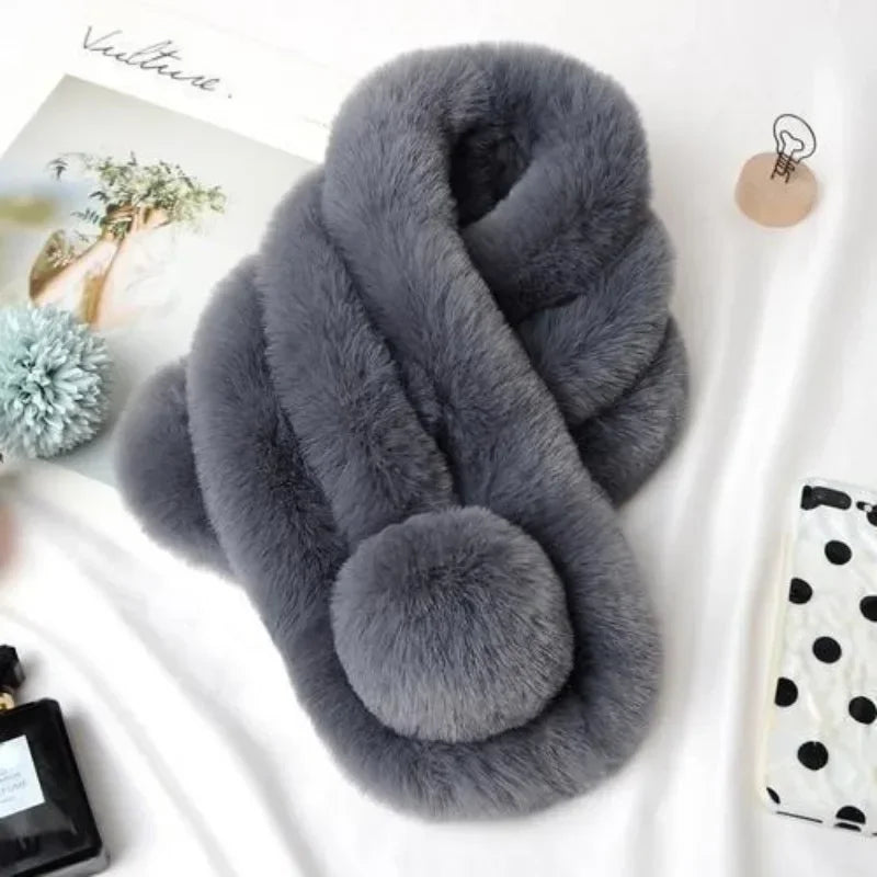 2024 New Plush Scarf Women Winter Warm Soft Furry Scarves Casual Female Lady Outdoor Neck Warmer Collar