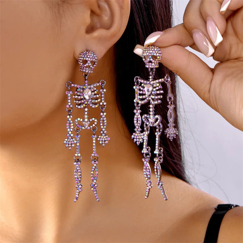 1 Pair Fully Bright Halloween Skull Earrings, Suitable for Daily Wear