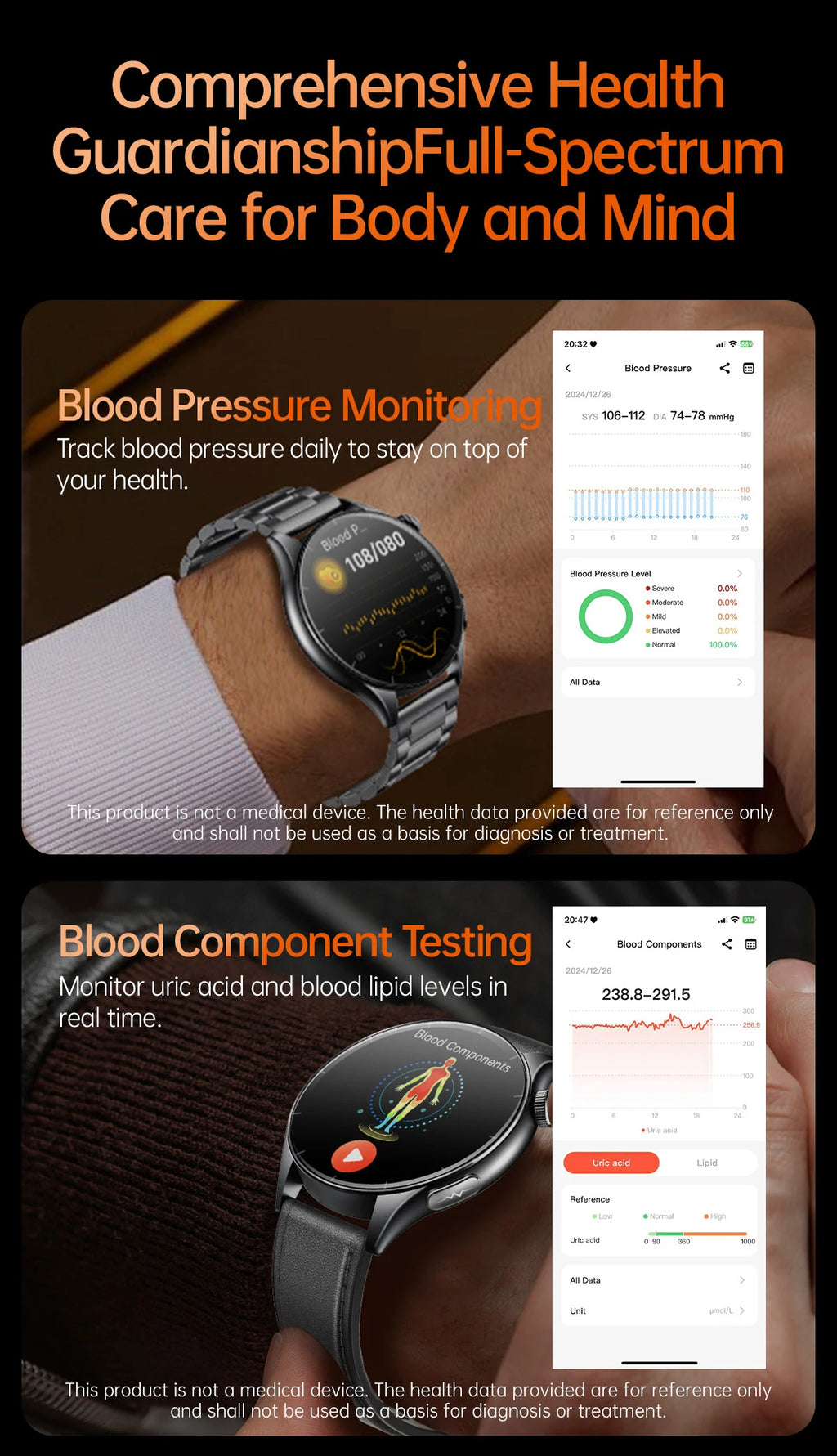 2025 New Health Analysis ECG+PPG Smart Watch Body Fat Uric Acid Blood Pressure Heart Rate Tracker NFC Smartwatch For Android IOS