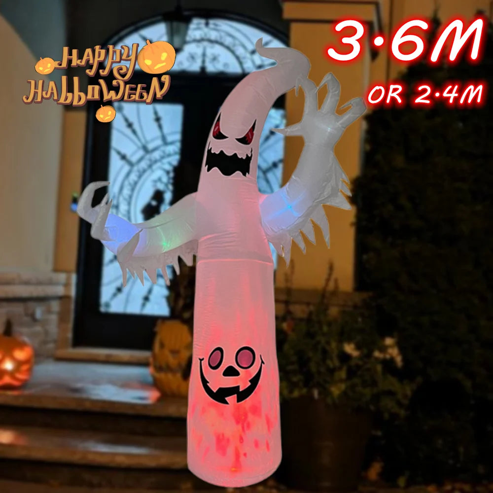 2.4M/3.6M Halloween Inflation Flame White Ghost Built-in LED Light For Home Halloween Decorations Outdoor Indoor Inflatable Prop