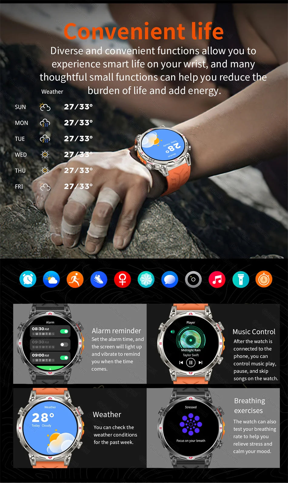 2025 New GPS Smart Watch AMOLED Screen 3ATM Waterproof Fitness tracking Heart Rate BT Call Professional Sports Smartwatch 650Mah