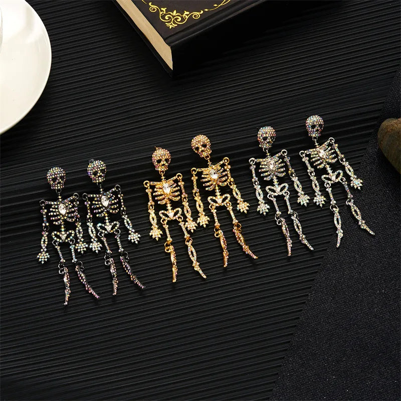 1 Pair Fully Bright Halloween Skull Earrings, Suitable for Daily Wear