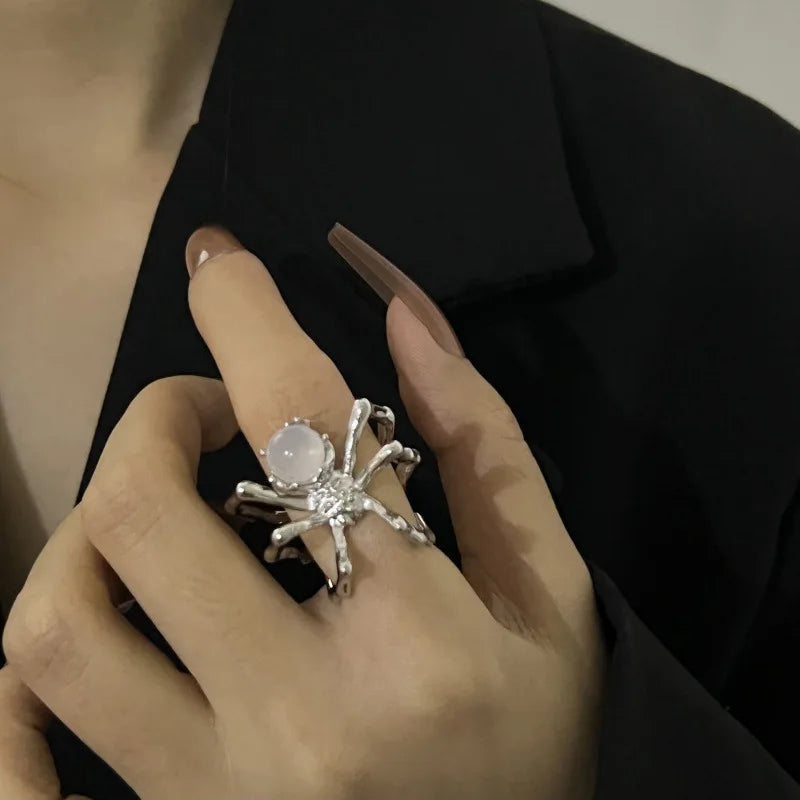 Halloween Creative Black Spider Opening Ring For Women Crystal Irregular Dark Animal Bat Ghost Gothic Finger Rings Party Jewelry