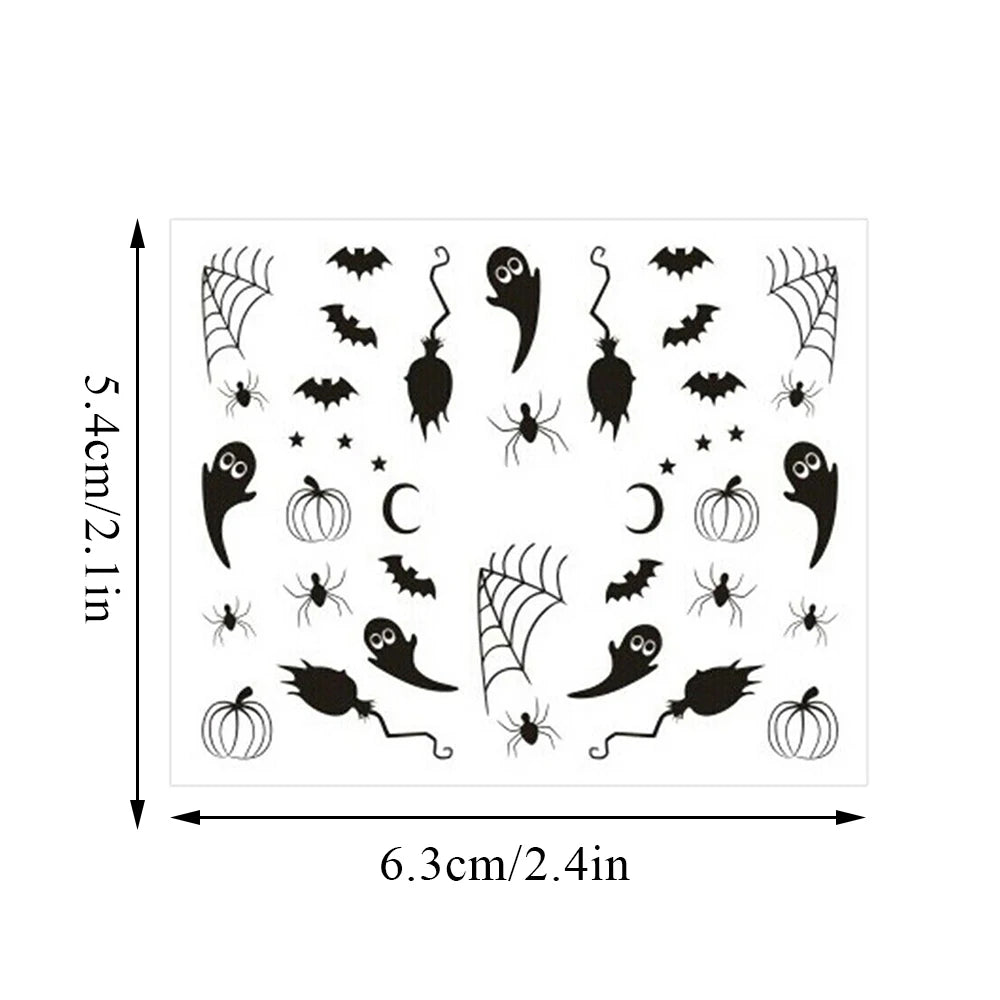 Halloween Nail Art Stickers Evil Pumpkin 3D Nail Decals Cartoon Skull Water Transfer Sticker DIY Festival Nail Decorations
