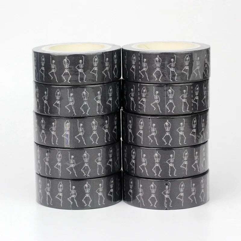 1pc 10M Deco Bat Rose Skull Black Cat Haunted House Halloween Masking Washi Tape Set for Scrapbooking Cute Journal Stationery